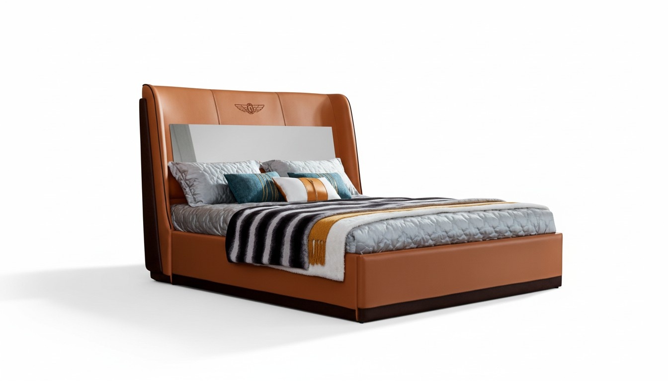 Bed 2 x Bedside Table Bedroom Orange Creative Modern Furniture Wood Luxury Beds