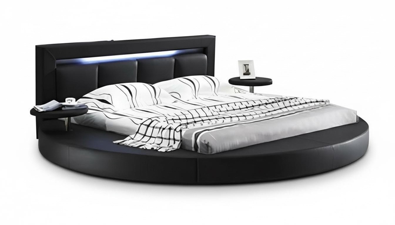 Black Designer Luxury LED Light Complete Double Bed Hotel New