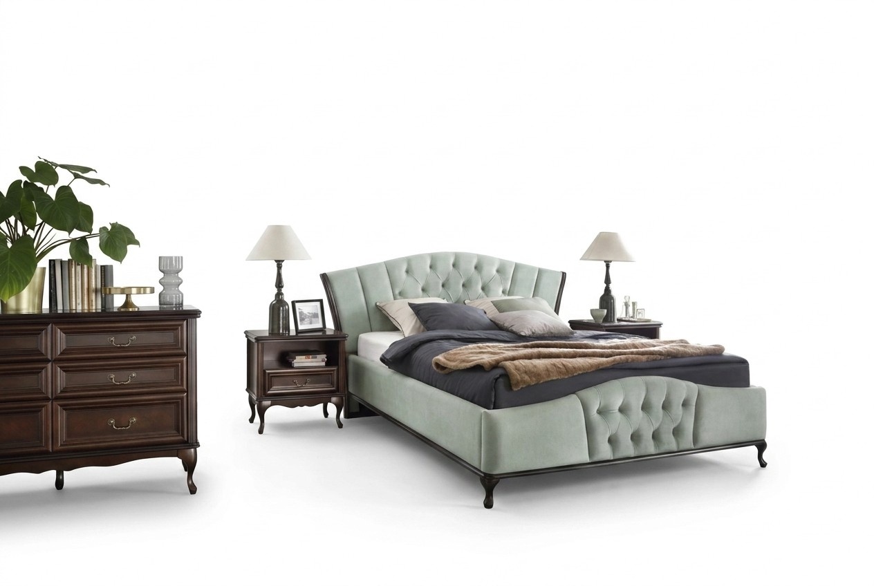 Bed Bedroom Set Chesterfield Luxury Beds Furniture 2x Bedside Table 3tlg