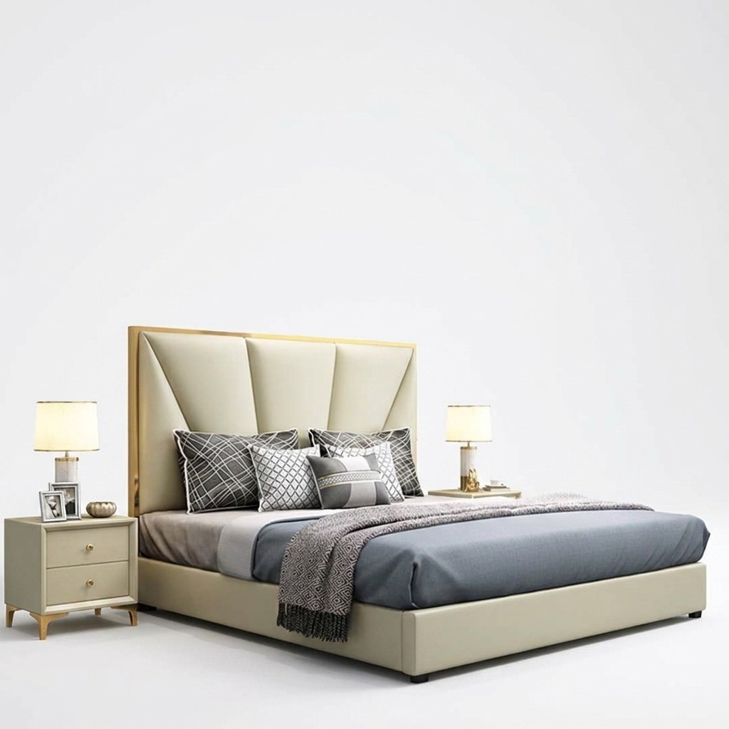 Bed bedroom set design furniture luxury beds 2x bedside table 3-piece bed frame.