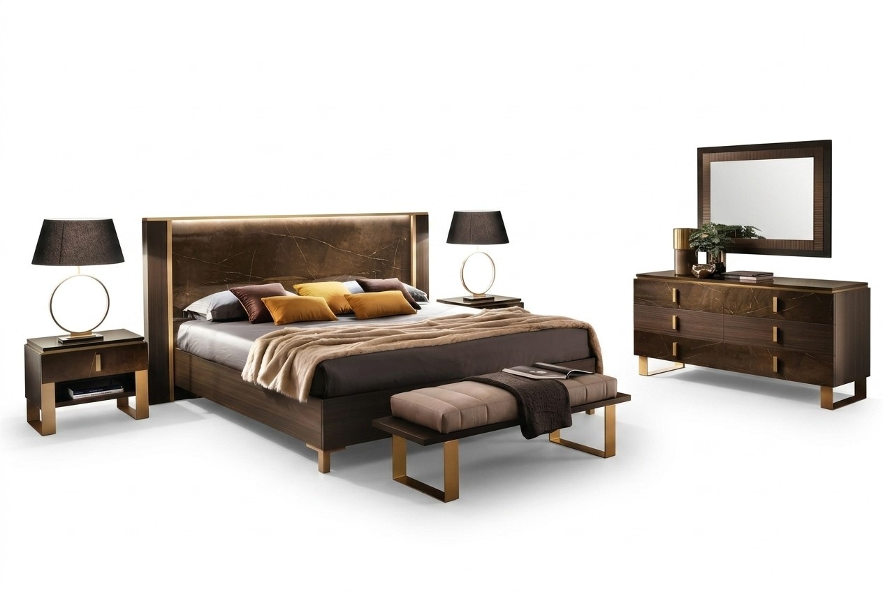 Bed Bedroom Set Design Modern Luxury 2x Bedside Table Italian 3pcs Furniture
