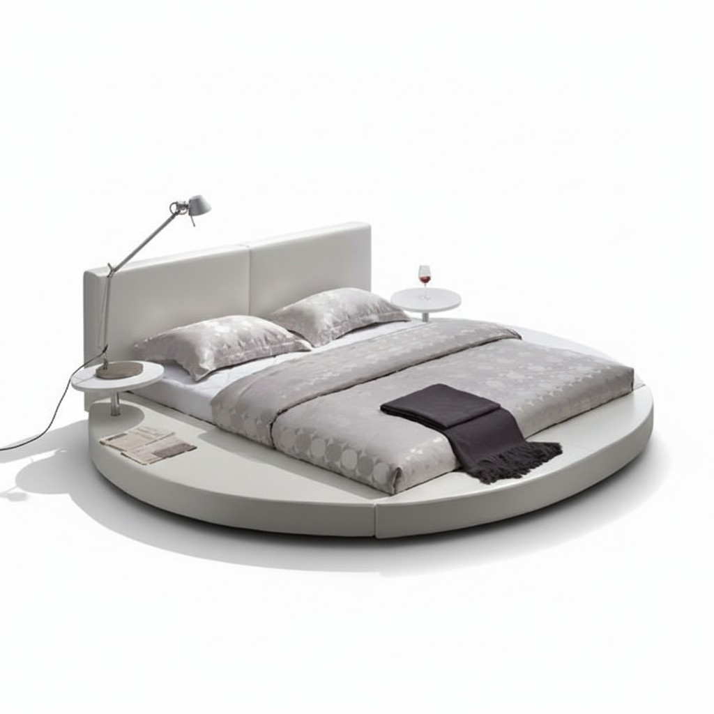 White Designer Round Bed Complete Double Bed Hotel Round Beds