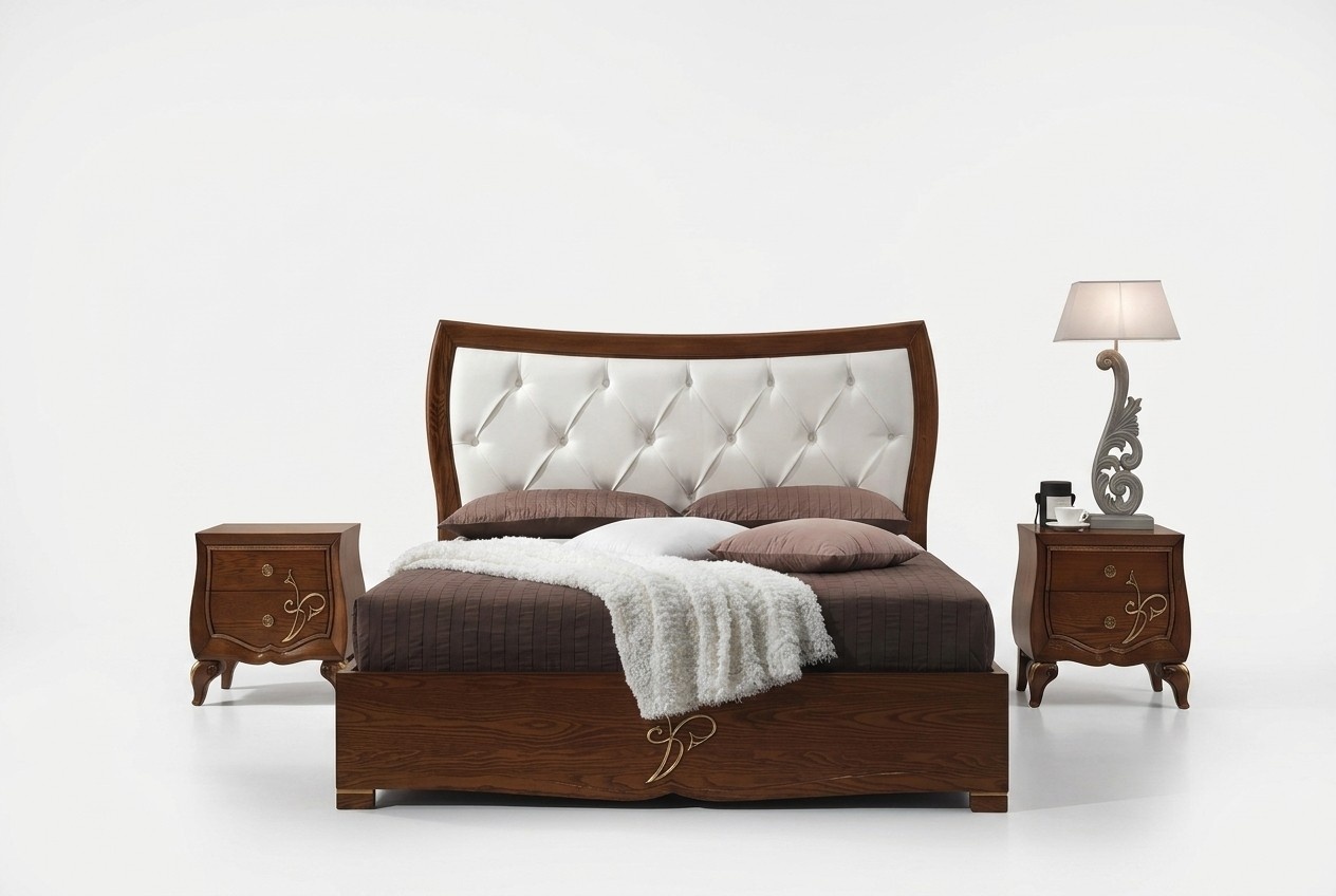 Bed Bed Frame Wood Double Bedroom Brown Modern Double Bed Furniture