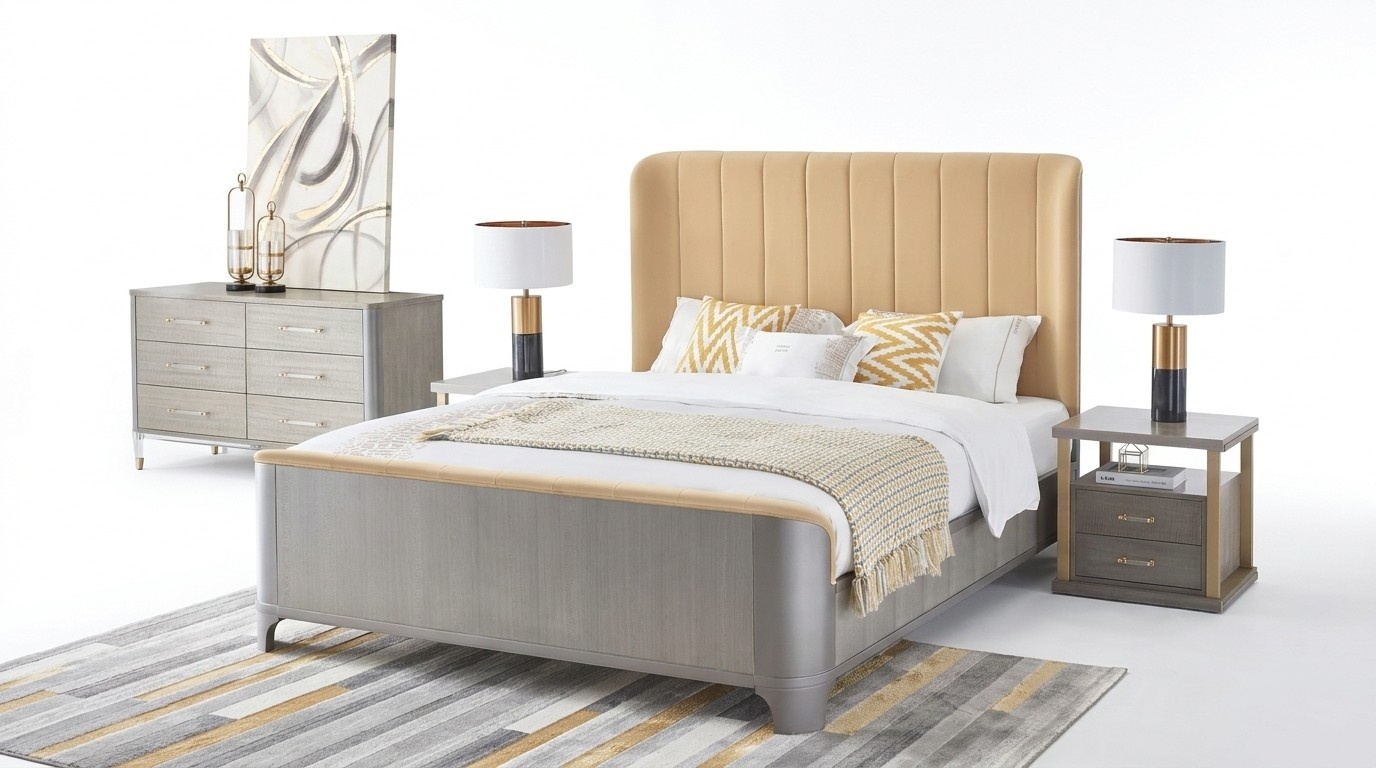 Bed Bedside Table 4 Piece Bedroom Set Design Modern Luxury Beds Group Leather