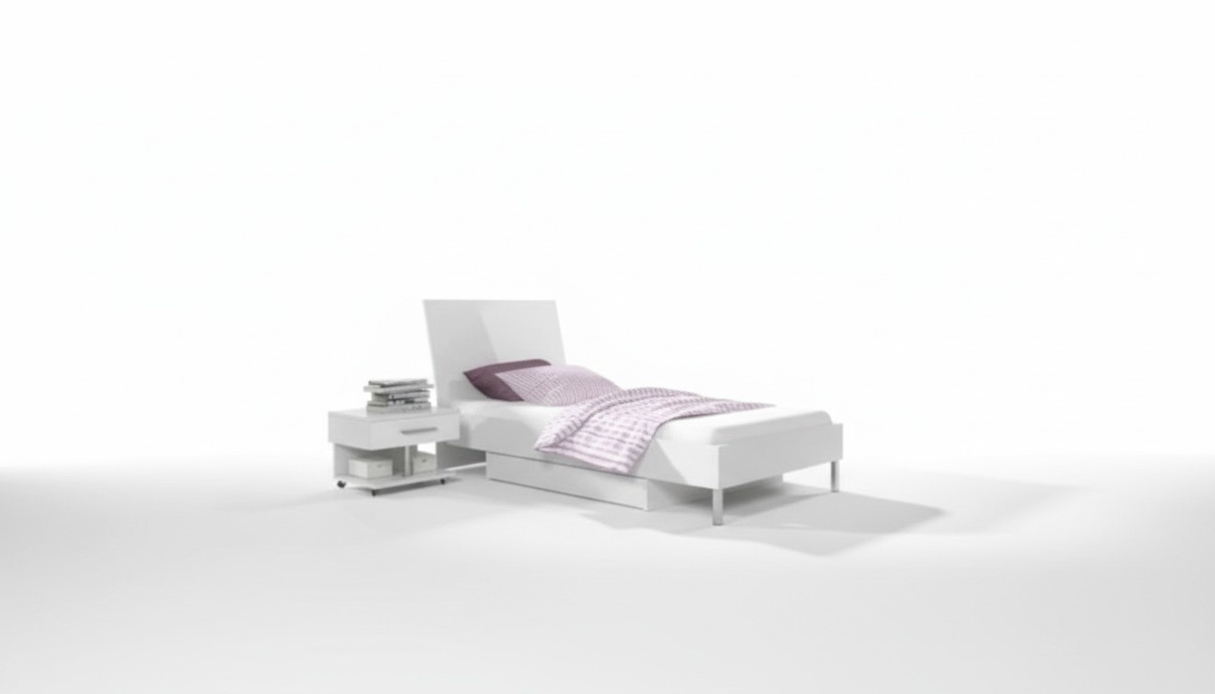 Bed + bedside table - bedroom children\'s room furniture beds white 2-piece set