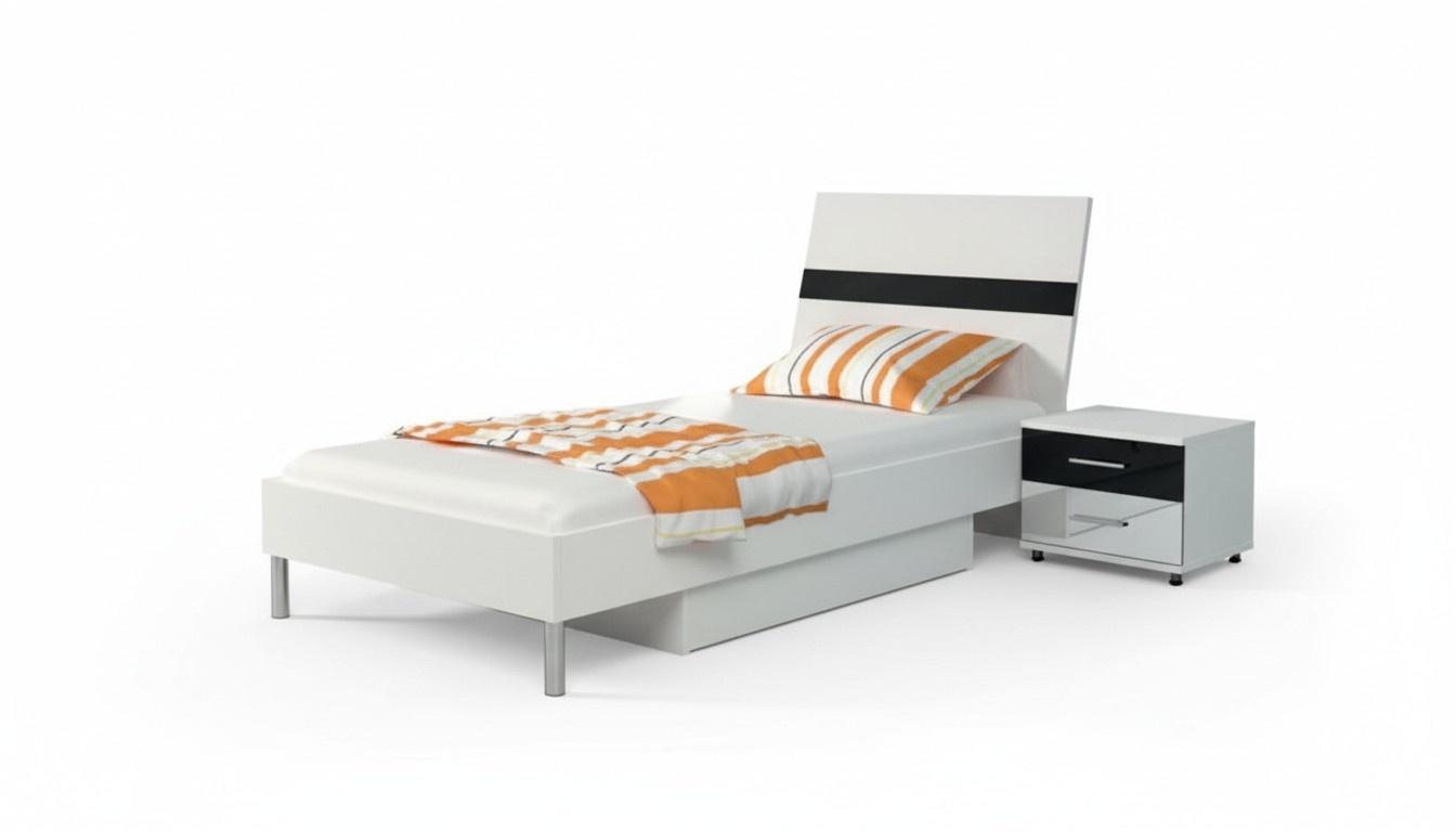 Bed + bedside table - bedroom furniture children\'s room beds black 2 pcs. Set New