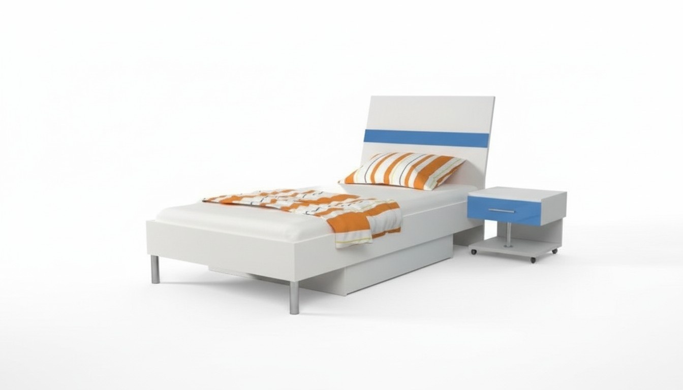 Bed + bedside table bedroom youth room children\'s room furniture set 2 pieces. Blue.