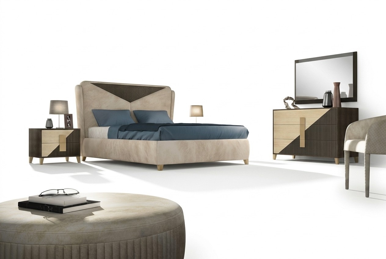 Bed, bedside table, chest of drawers, 4 pieces. Bedroom set, design, modern, luxury beds