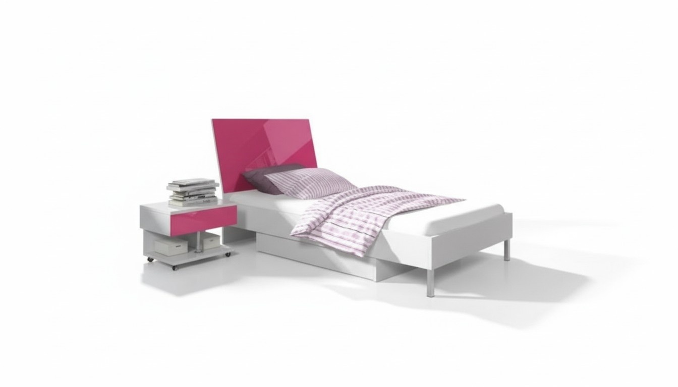 Bed + bedside table - children\'s room bedroom furniture beds 2-piece set pink