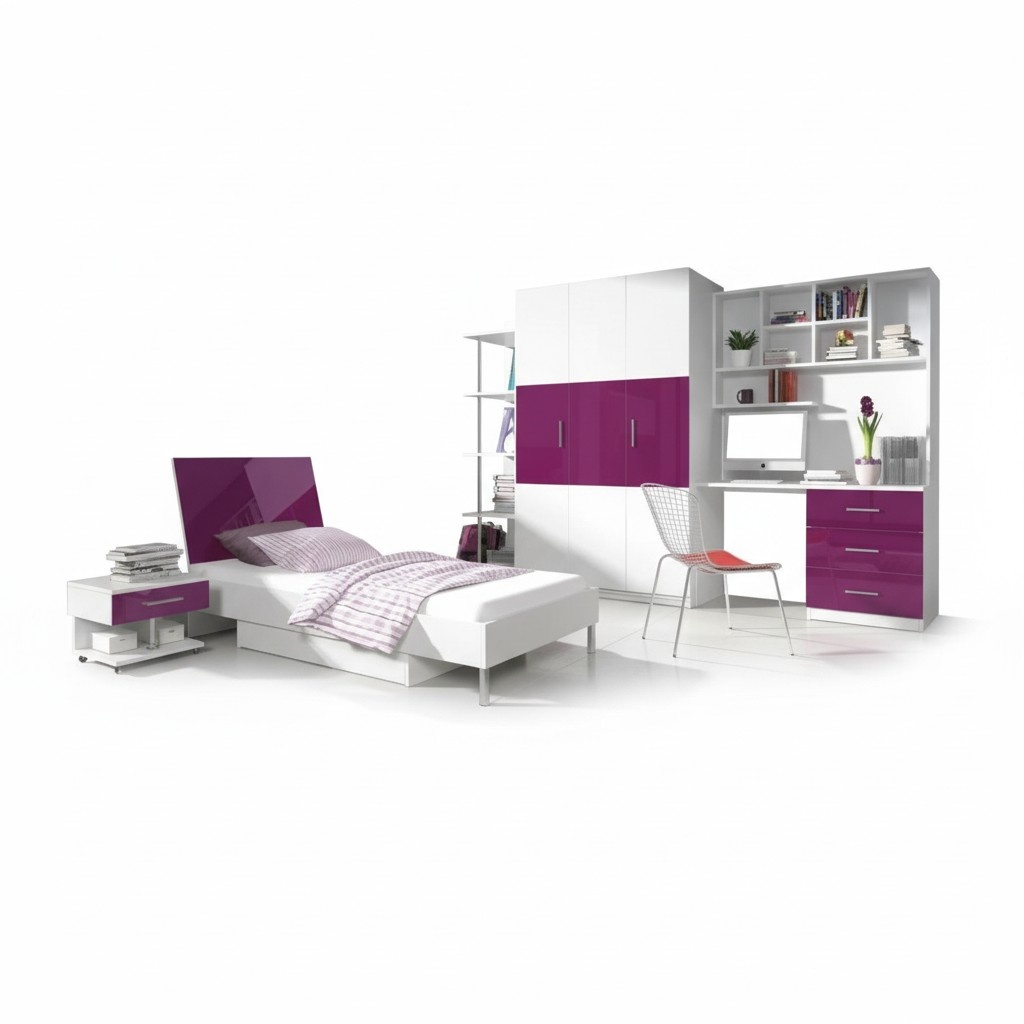 bed + bedside table children\'s room furniture bed cot bedside table 2 pieces. Purple New