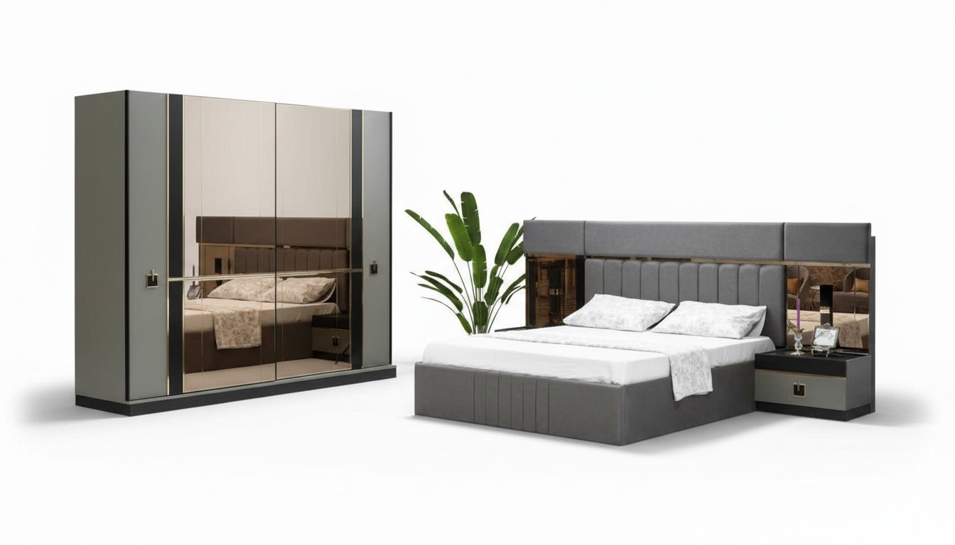 Bed Bedside table Wardrobe 4pc Bedroom Set Design Luxury New