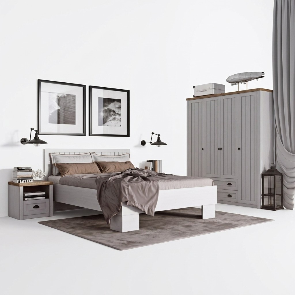 Bed Bedside Table Wardrobe 4pcs Bedroom Set Design Artdeco Country House