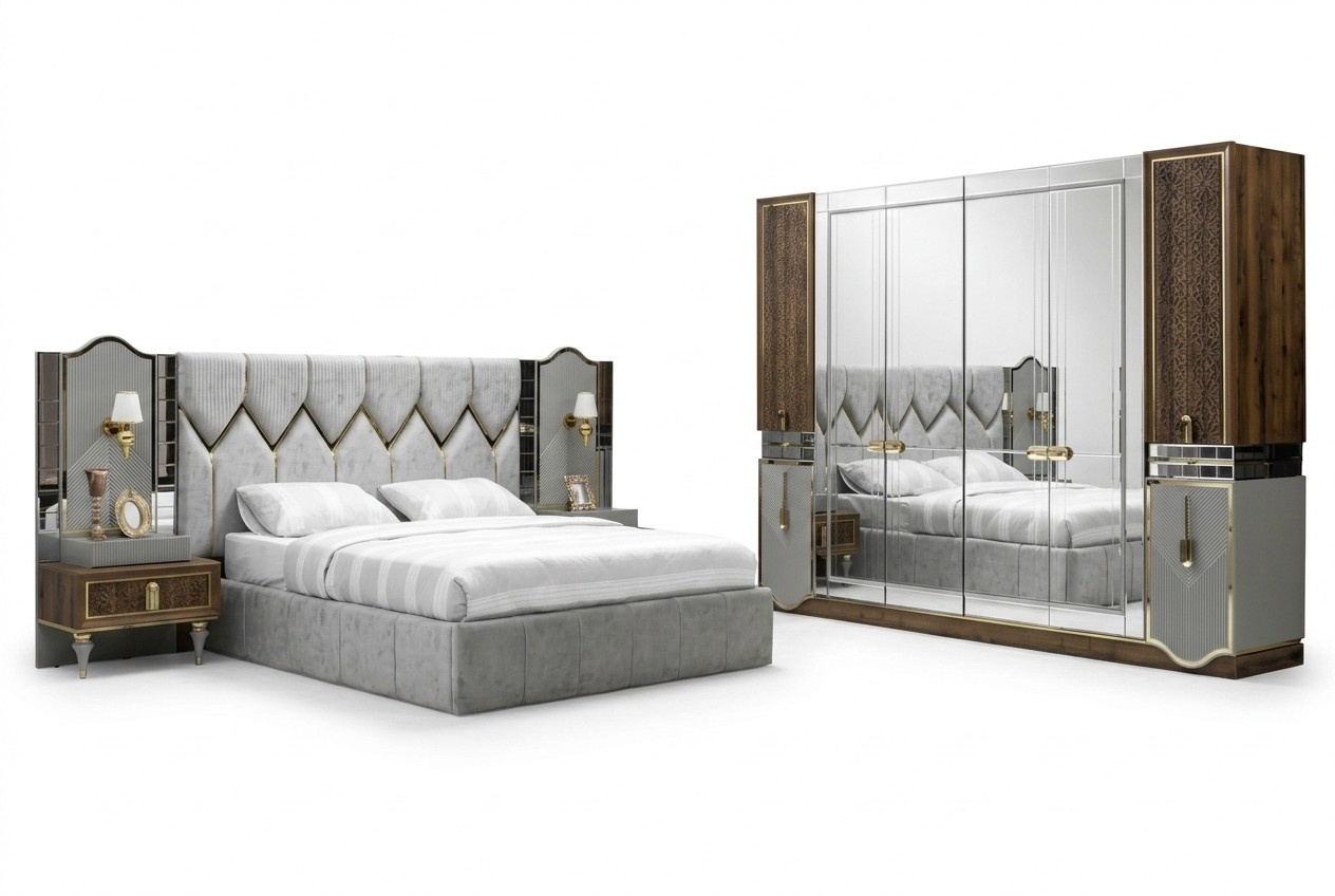 Bed Bedside table Wardrobe 4 pcs Bedroom Set Design Modern Luxury