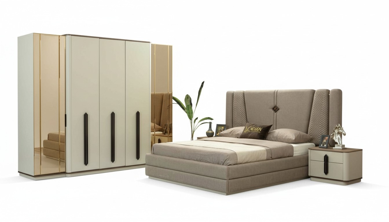 Bed Bedside Wardrobe Bedroom Set Design Modern Luxury