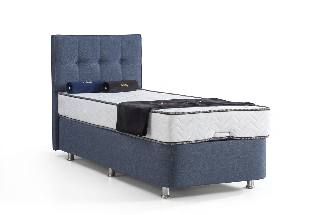 Blue Single Bed Metal Modern Beds Luxury Fabric Chesterfield New