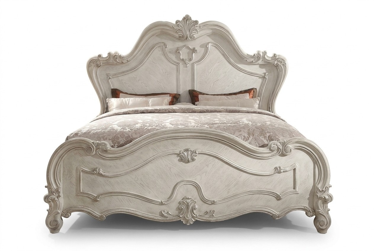 Massive marriage double bed in baroque style made of real wooden frame 180x200cm size