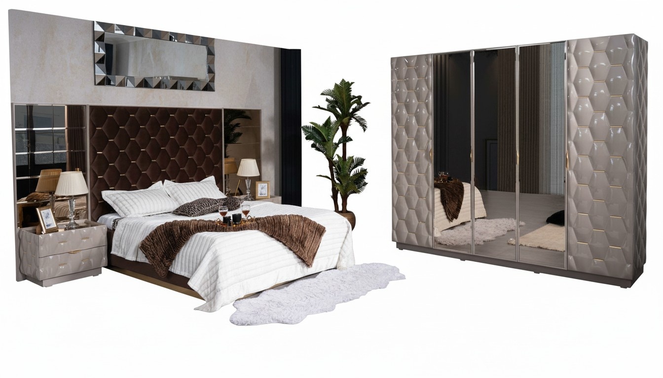 Double Bed 2 Bedside Tables Wardrobe Bedroom Furniture Set 4pcs.