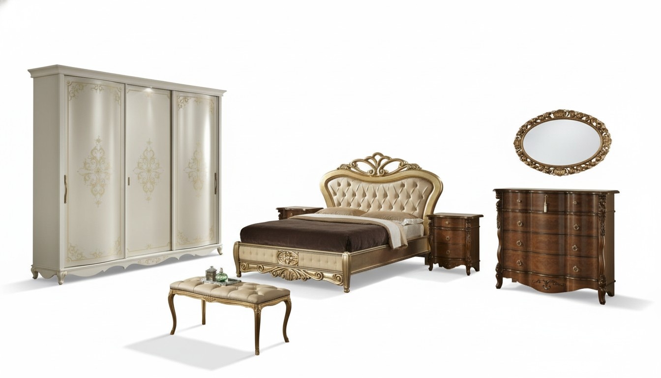bed double beds bedside table wardrobe chest of drawers bedroom furniture 5 pieces.