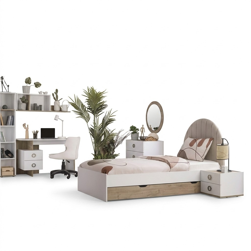 Bed frame children\'s bed children\'s furniture children\'s room bed wood white modern1