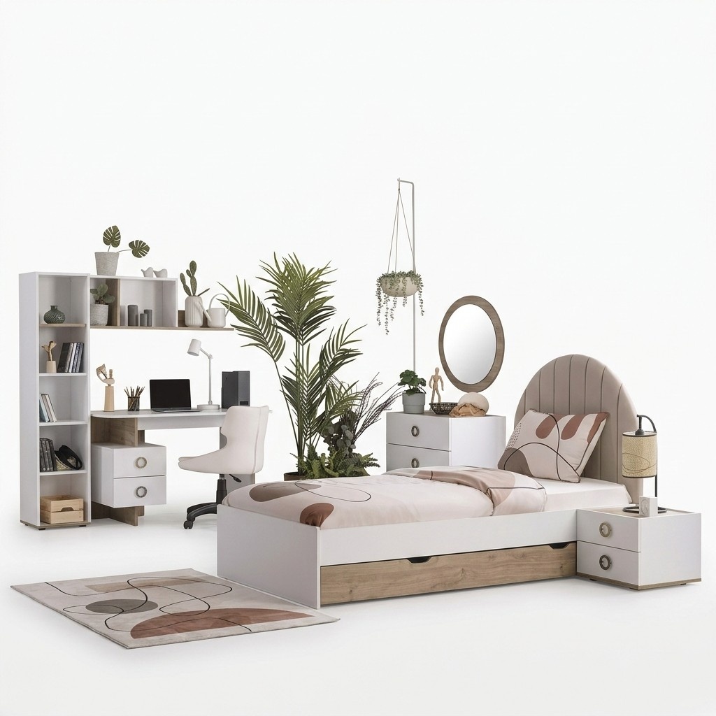 Bed frame children\'s bed children\'s furniture children\'s room bed wood white modern