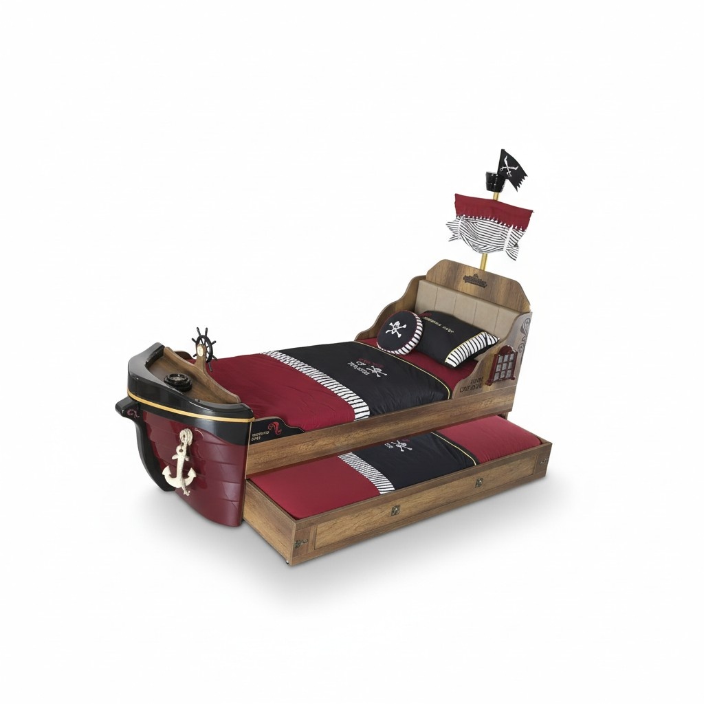 Set pirate bed frame youth bed wood brown 3-piece set children\'s room