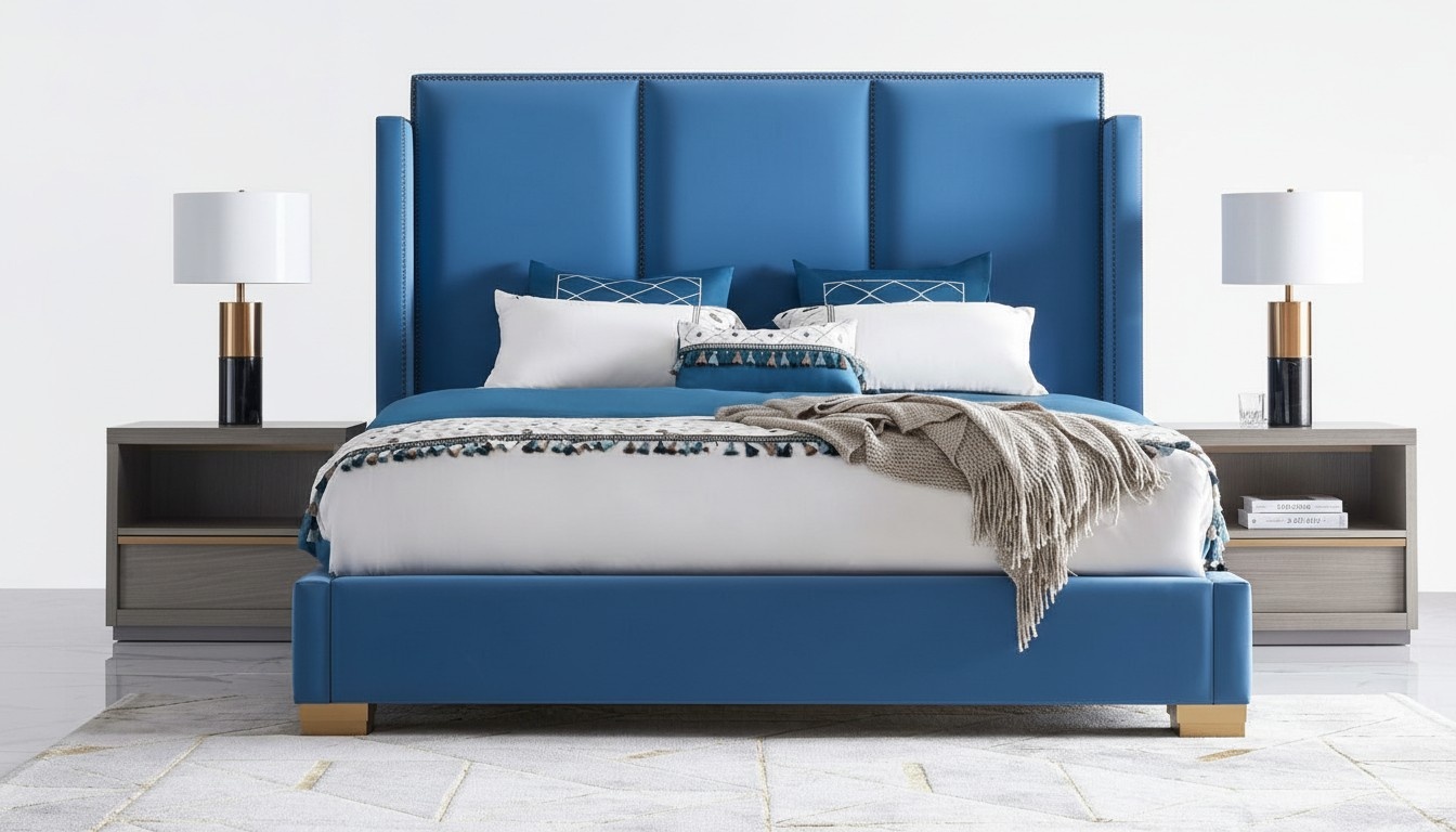 Bed leather 2x bedside table 3 pieces bedroom set furniture modern luxury beds new