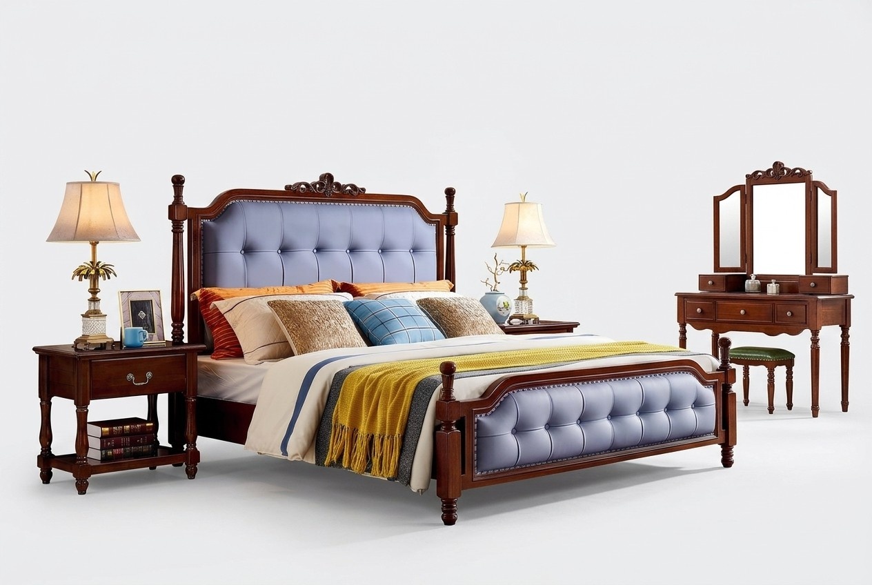 Bed Luxury Bedroom Double Bed Wood Upholstery Bed Frame Chesterfield