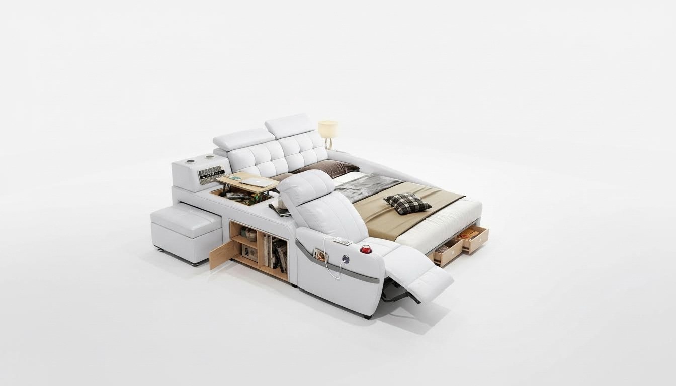 Bed Massage Couch Multifunction Bed Upholstery USB Shelf Leather Upholstery Luxury