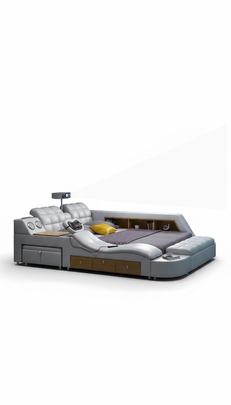 Bed multifunction beds tv beamer usb led massage function hotel luxury furniture