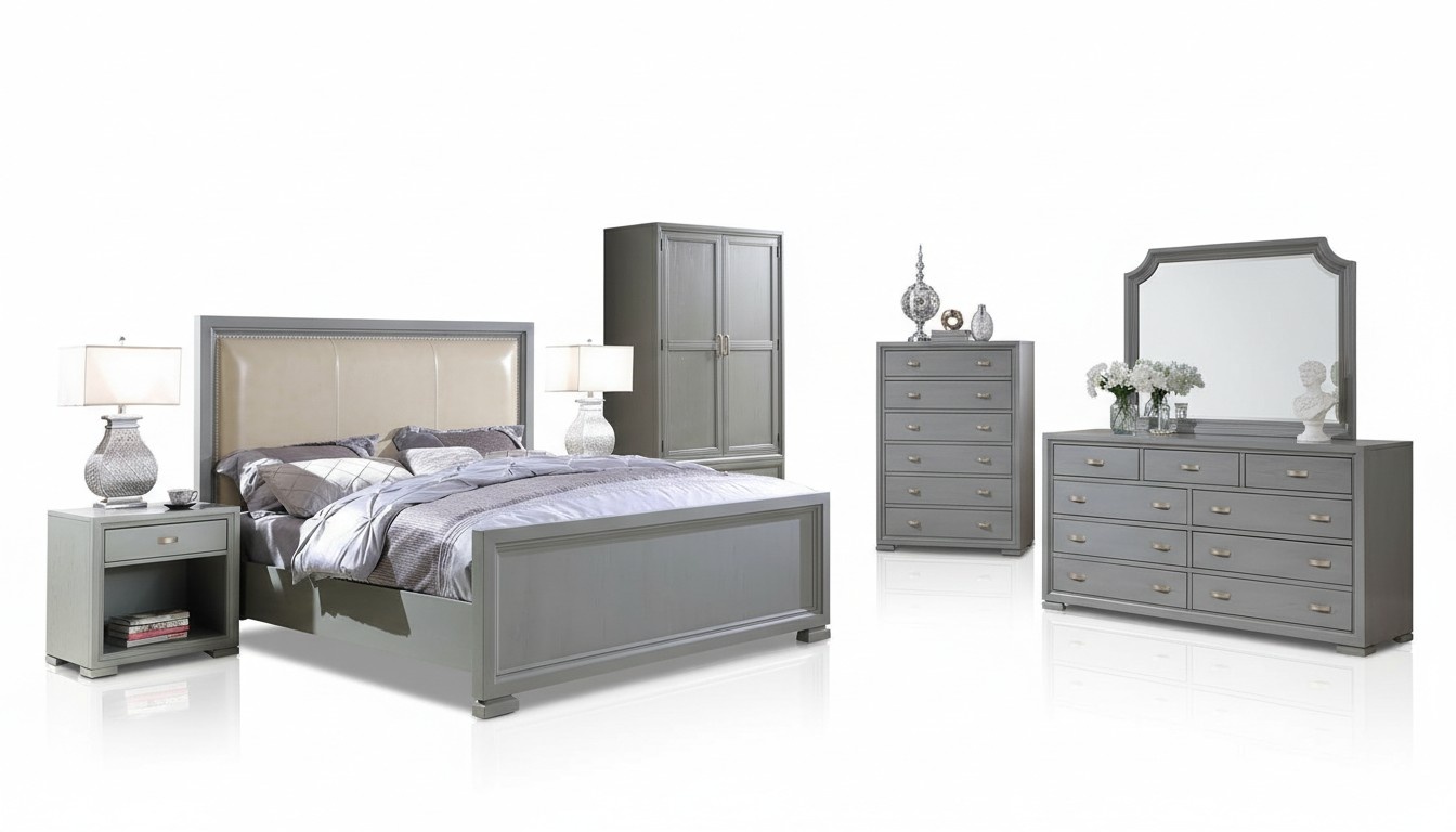 Bed Nightstand Dresser 6 Piece Bedroom Set Design Modern Luxury Furniture New