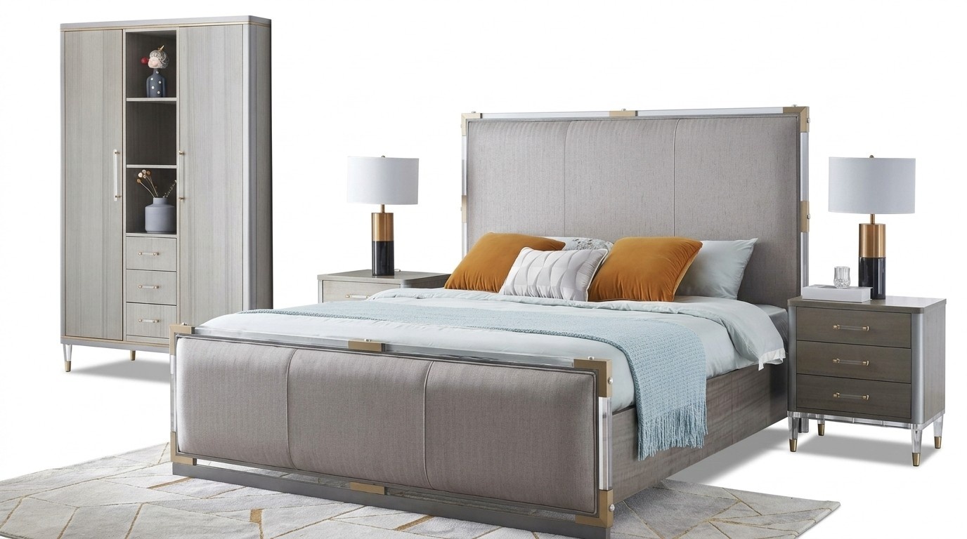 Bed Bedside table Chest of Drawers 4 Piece Bedroom Set Design Modern Luxury Beds New