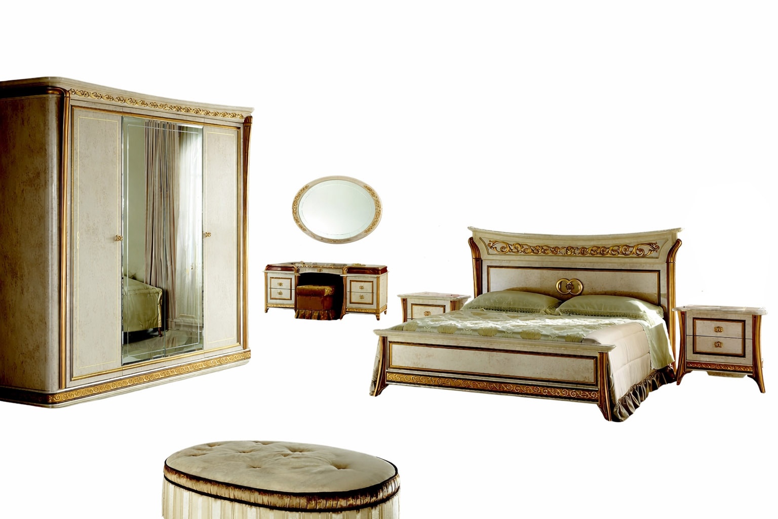 Bedroom set of double bed & 2x bedside console in art nouveau italian furniture arredoclassic™