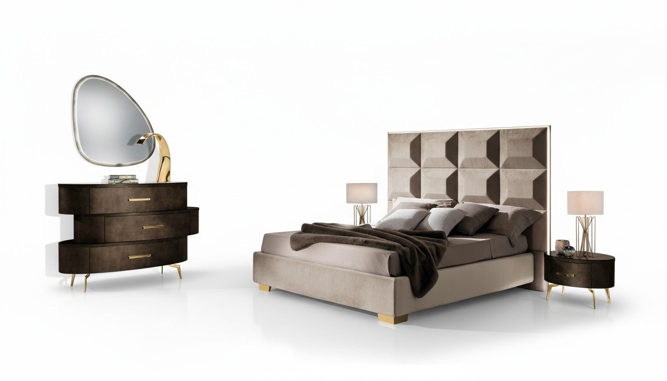 Bed set design classic luxury beds bedside table chest of drawers 4 pieces. bedroom