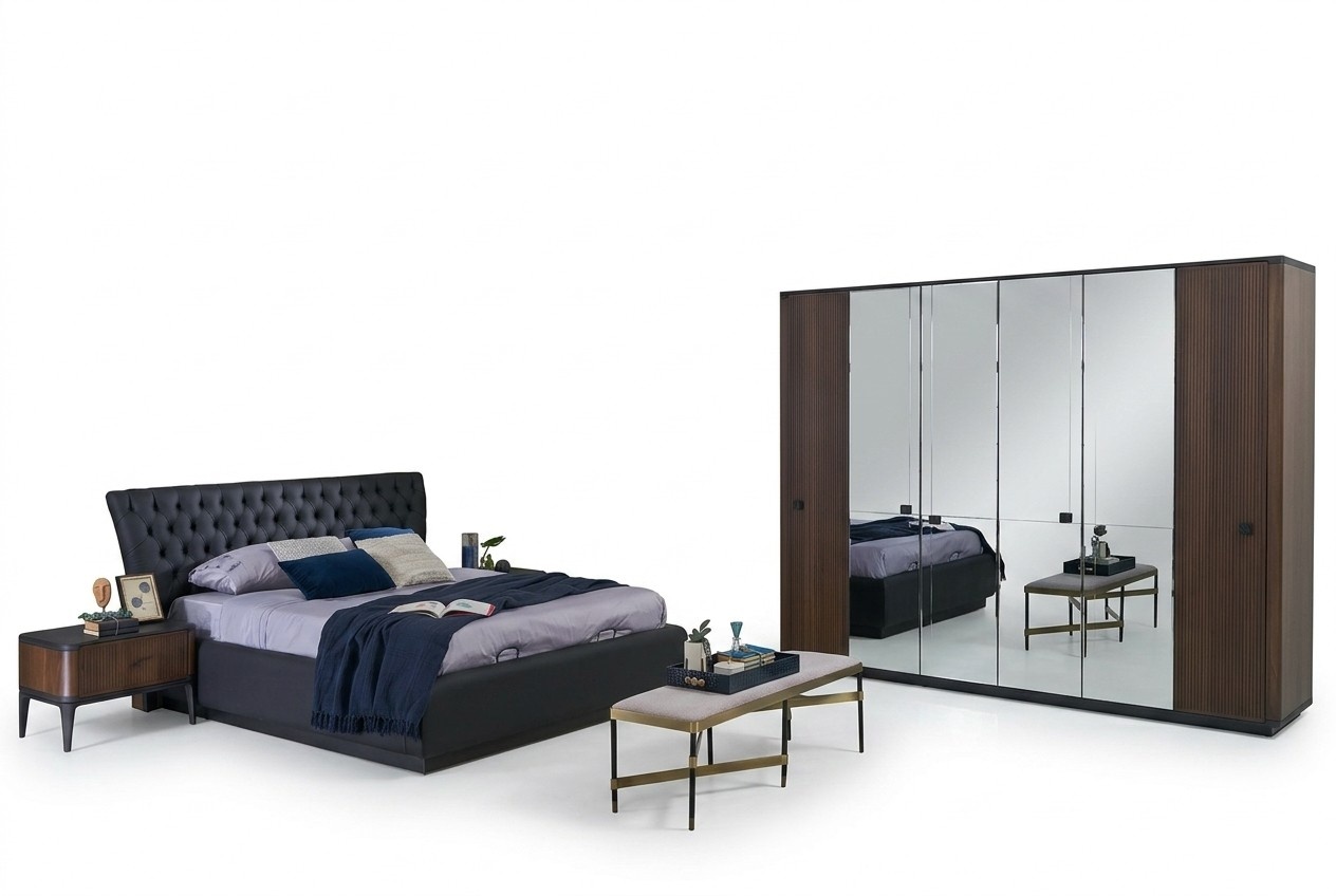 Bed set double bed bedroom set 4 pieces bed frame black new
