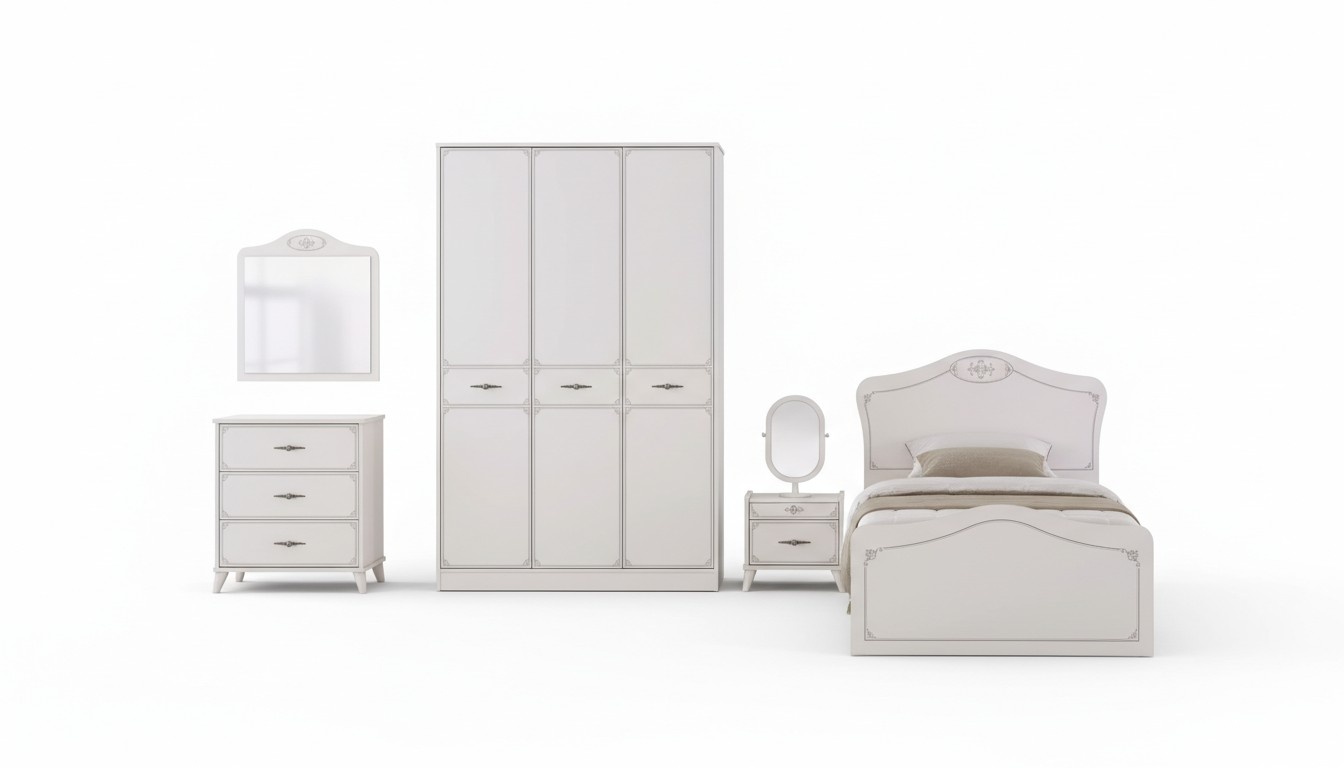 Set bed youth bed functional bed extendable set 5pcs wood white