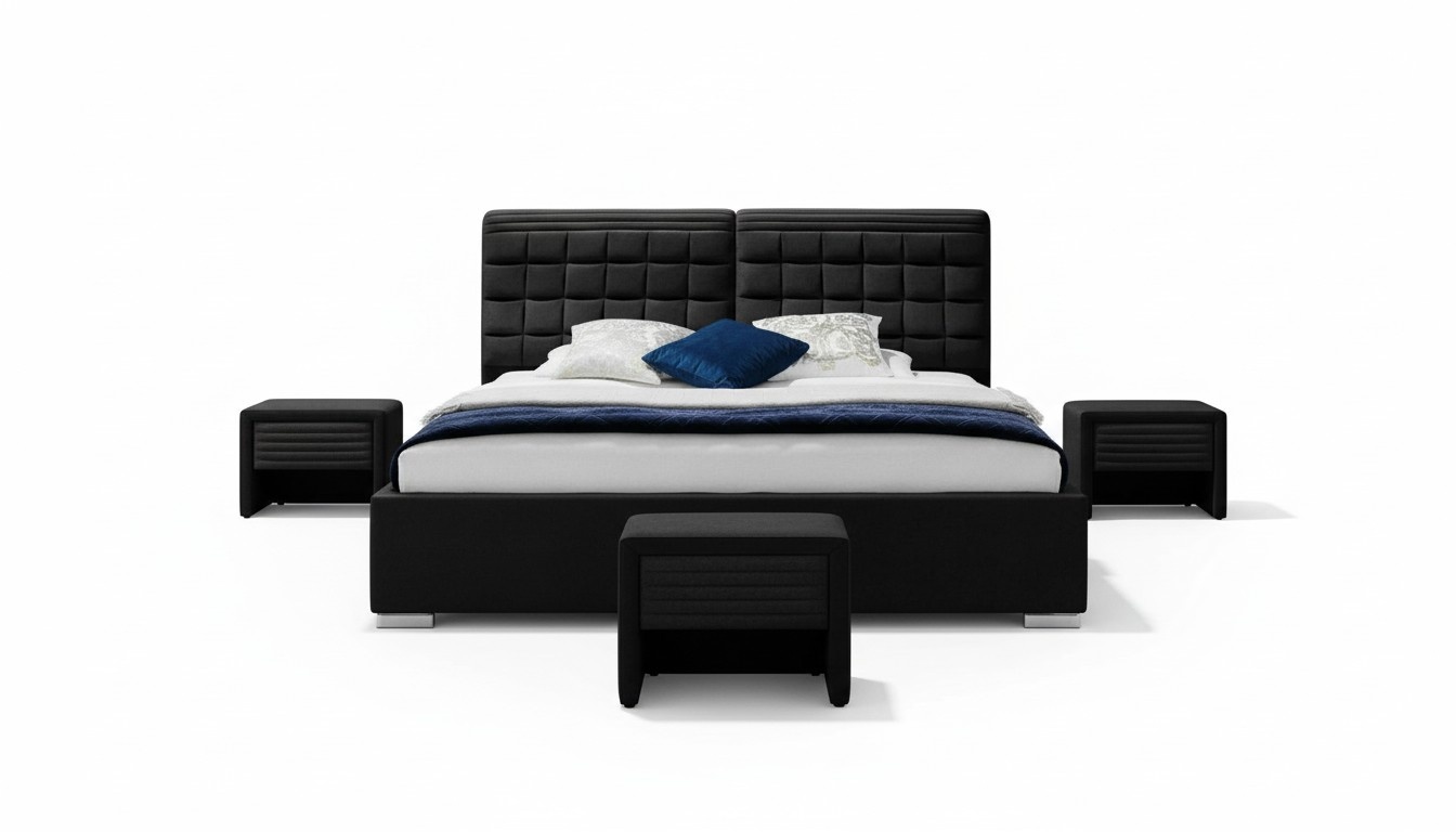 Bed Textile 2x Bedside Table 3 Piece Bedroom Set Furniture Modern Luxury Beds Velvet