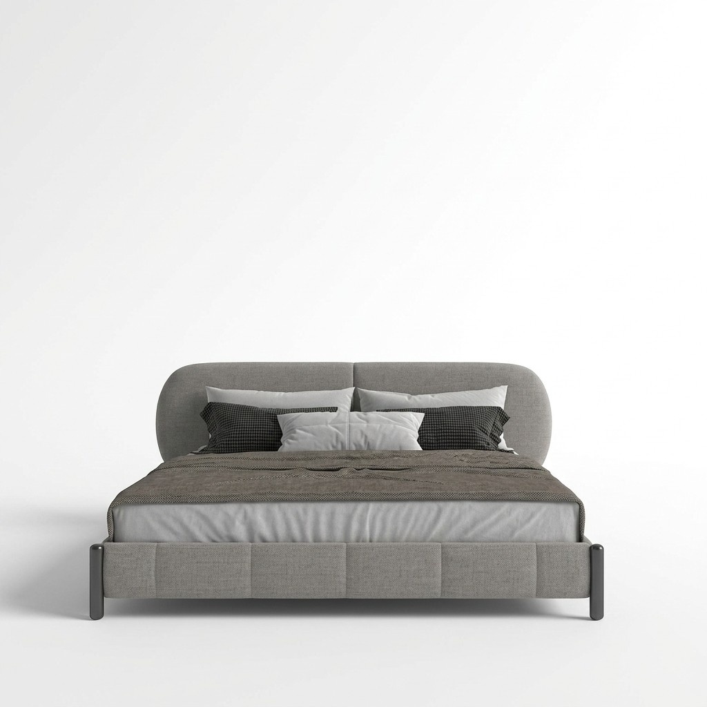 Bed Upholstered Bed Gray Comfort Sleeping Stylish Design Luxury Bed Elegant