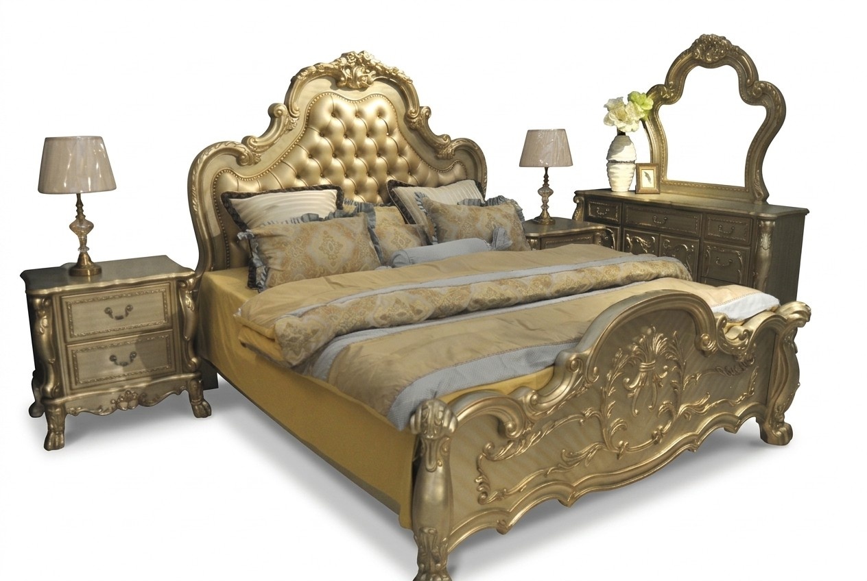 Baroque style made of real wooden chesterfield design double bed