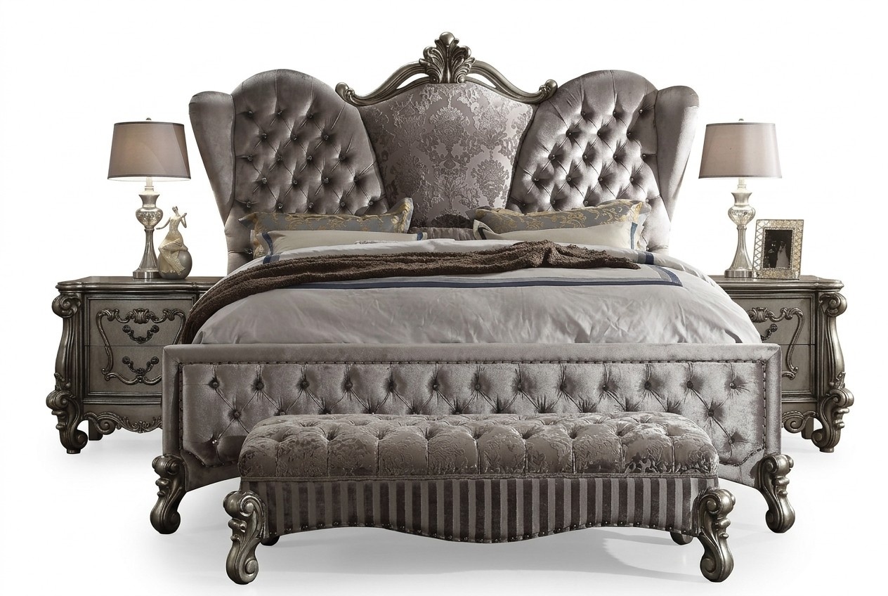 Classic baroque style chesterfield design massive leather double bed 180x200cm size