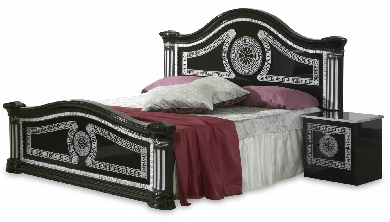Empire style massive gloss double bed for marriage couple made of real wooden frame