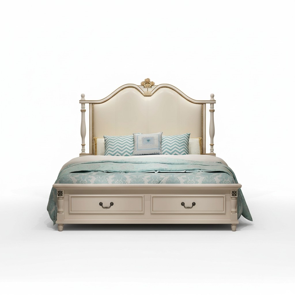 Bed Cushion Design Luxury Double Hotel Beds Royal Baroque Wood Furniture New