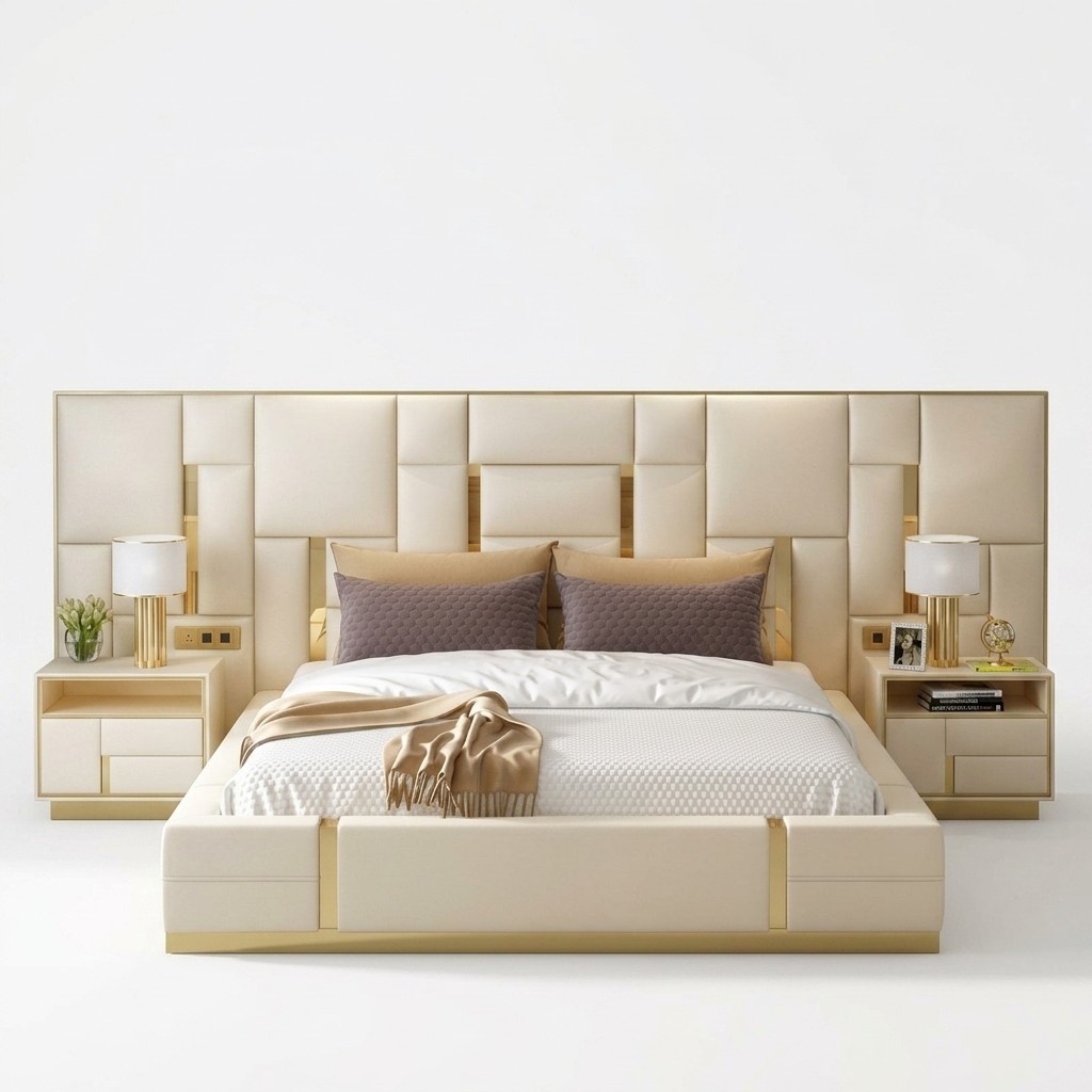 Bed Cushion Design Luxury Wood Double Hotel Beds Marriage Sleep Room