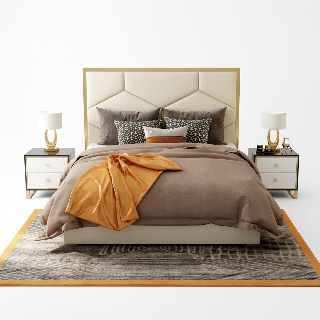 Modern style massive marriage leather double bed in modern style made of real wooden frame