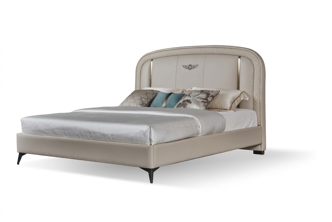 Modern style made of real wooden double bed leathered, 180x200cm