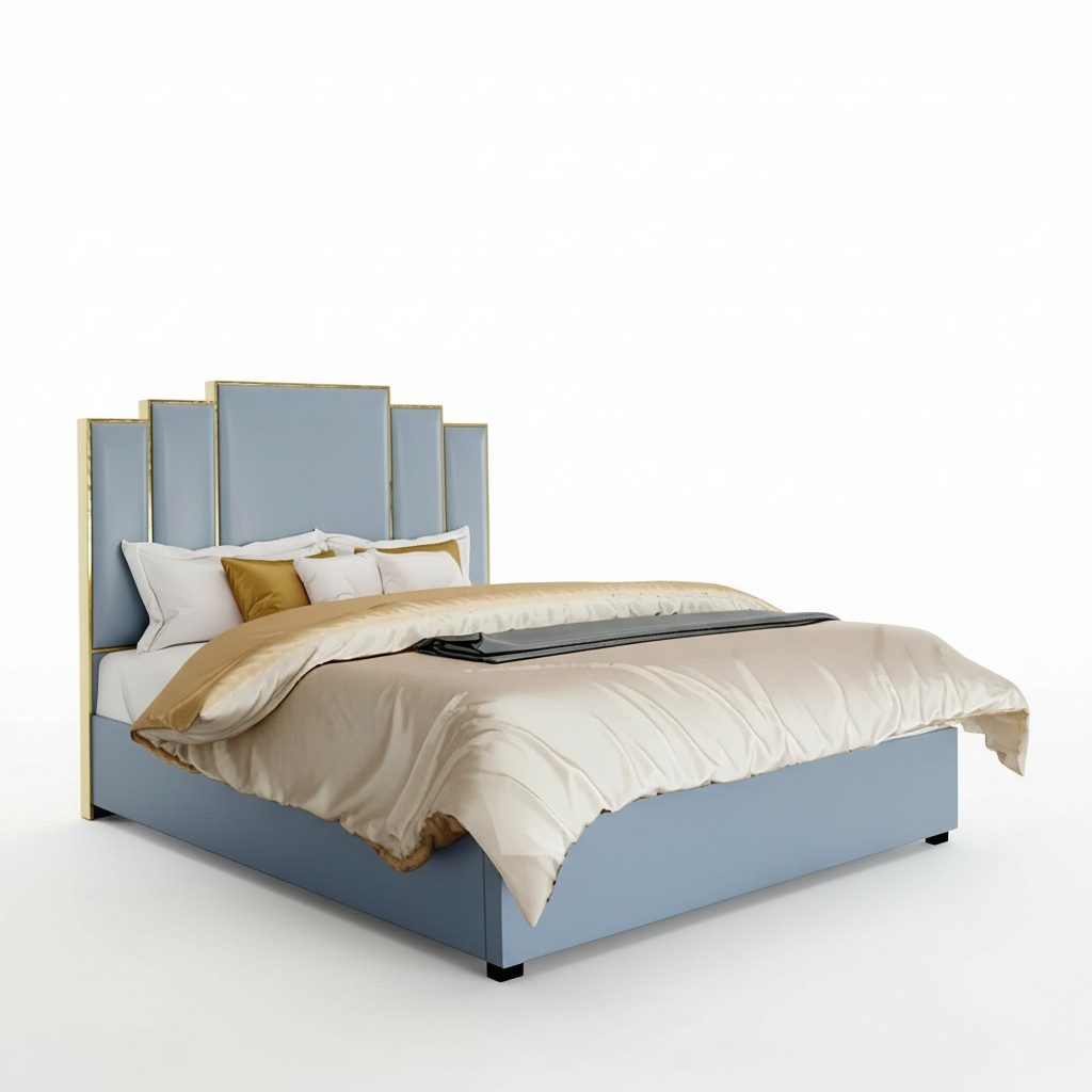 Designer leather double bed in modern style stainless steel 180x200cm size