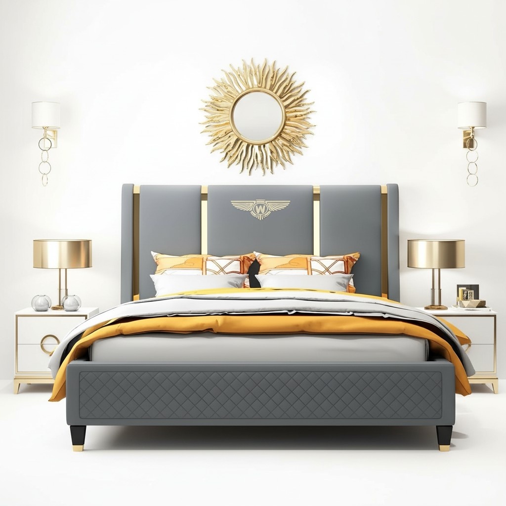 Luxury design marriage leather double bed in modern style stainless steel 180x200cm size