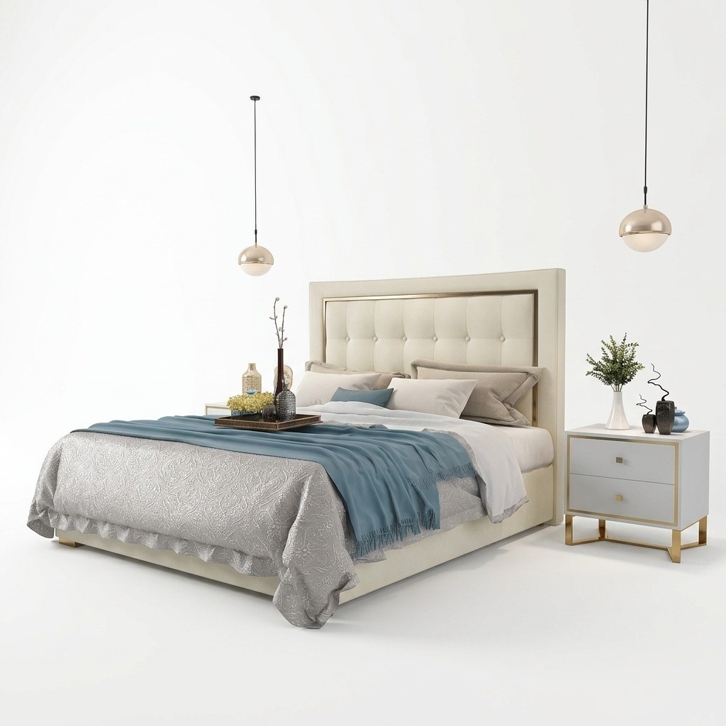 Chesterfield design leather double bed in modern style stainless steel 180x200cm size