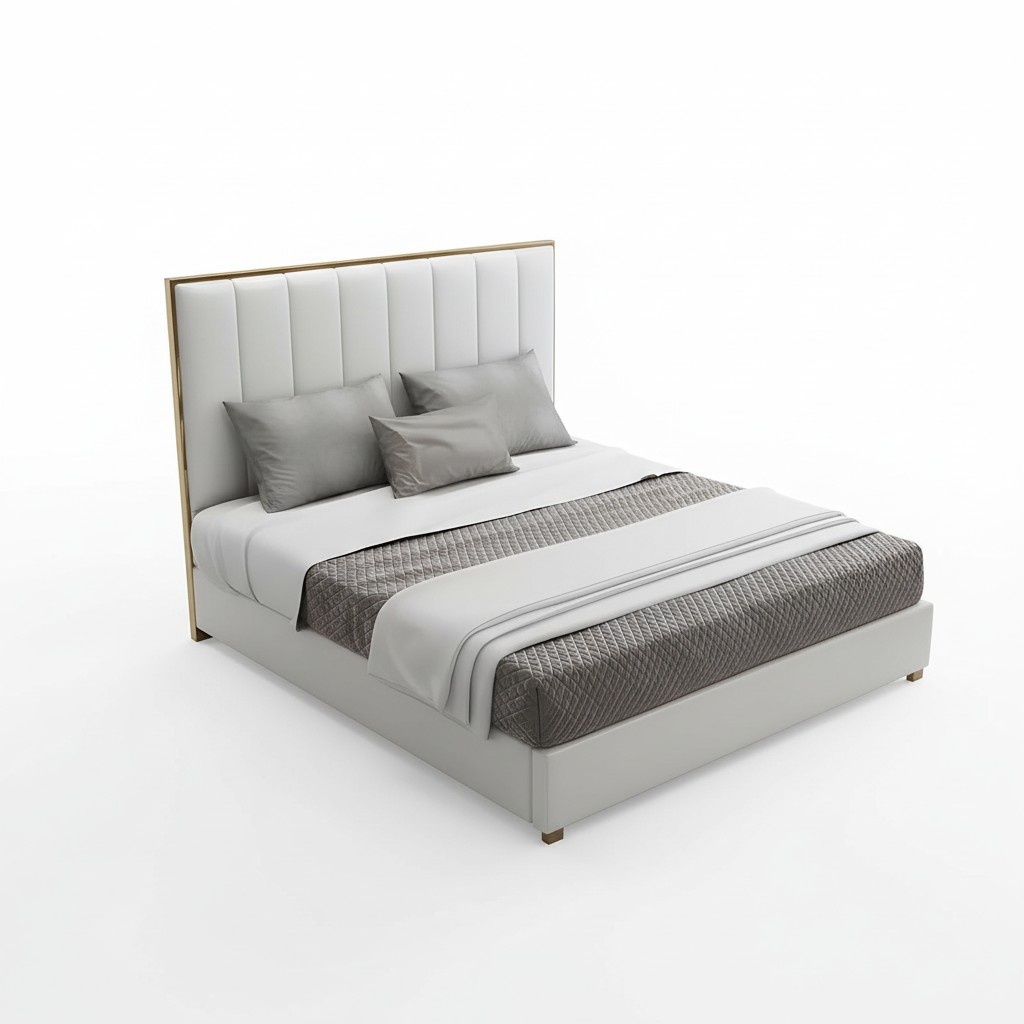 Modern style massive marriage leather double bed 180x200cm size, stainless steel
