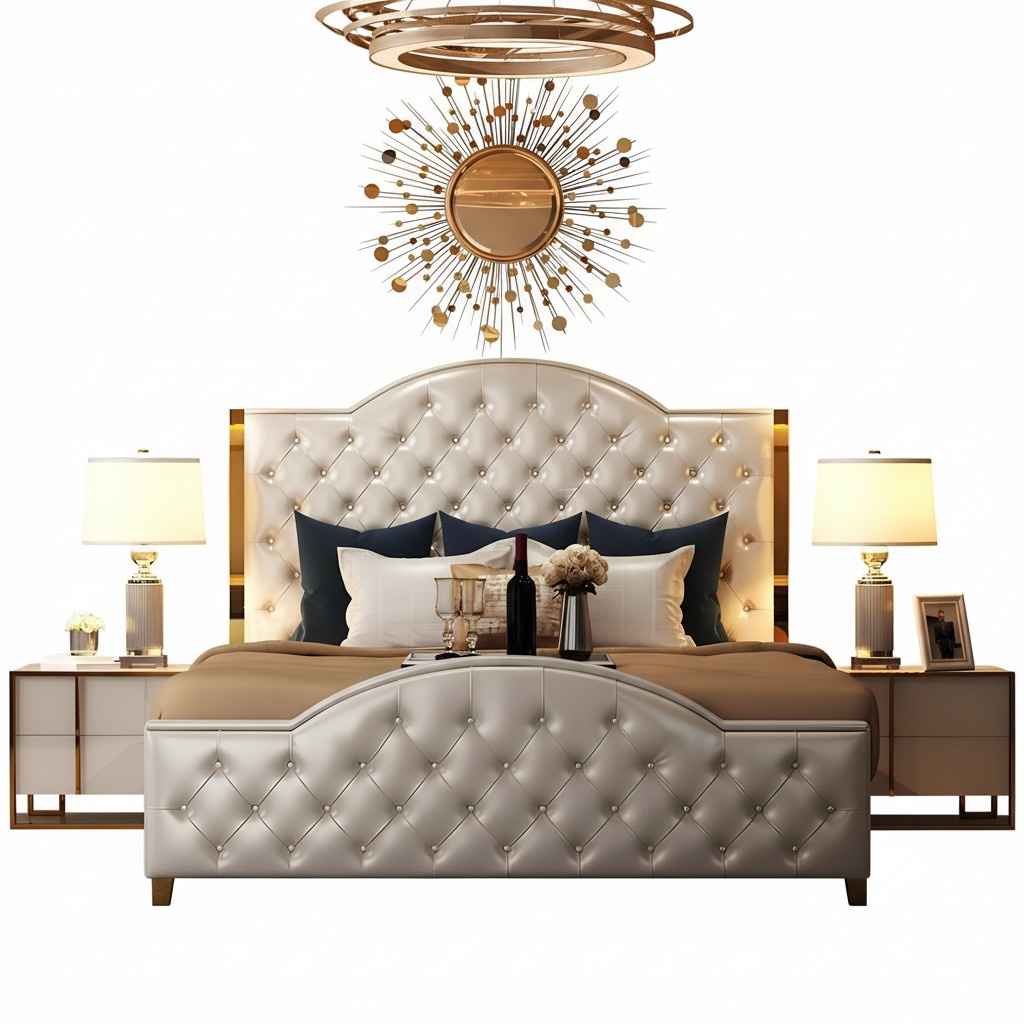 Bed upholstery design luxury double hotel beds sleeping room leather 150x200cm new