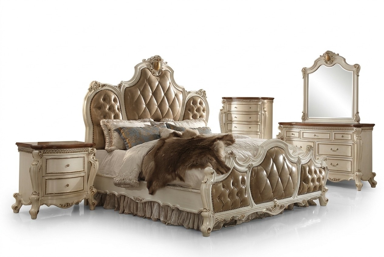 Classic baroque style massive chesterfield design double bed made of real wooden frame